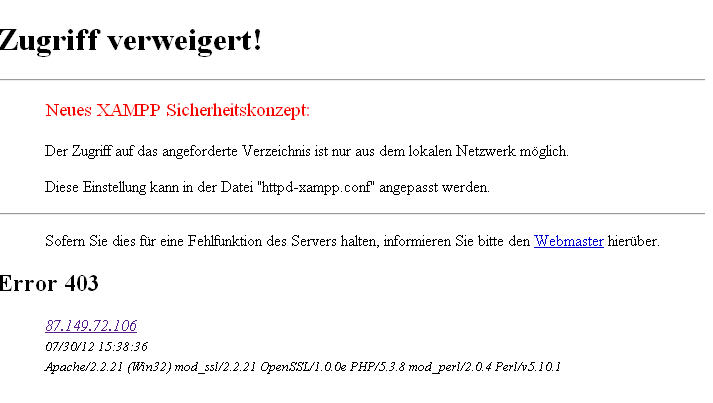 Xampp-Sicherheitsfehler