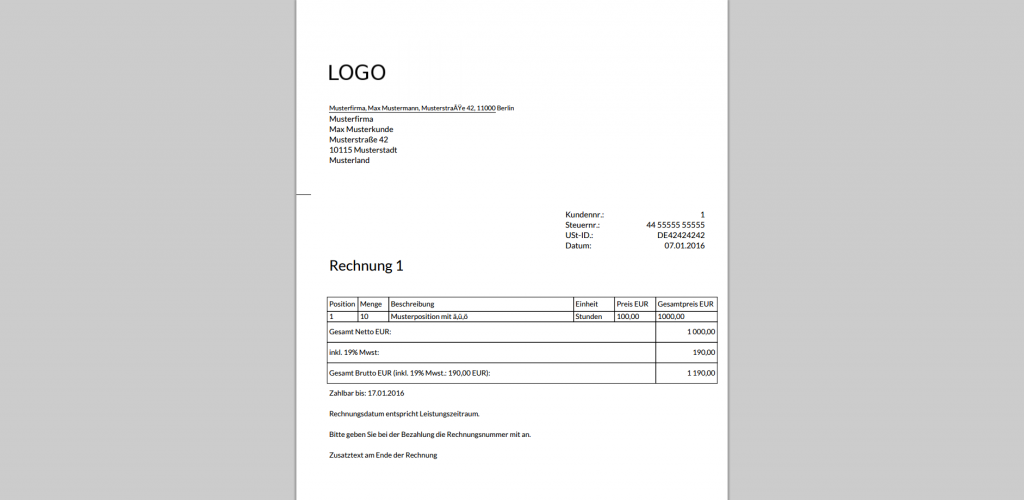 PDF-Ausgabe eines Auftrags